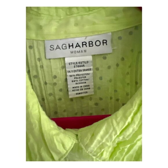 Sag Harbor Bright Lime Green Lightweight Embellished Button Down Shirt Size 1X - Picture 5 of 6